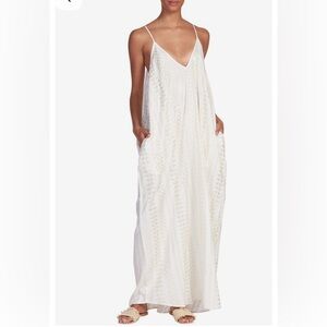 Elan Metallic Ivory Maxi Dress Size S – Boho Resort Slip Dress Spaghetti Strap